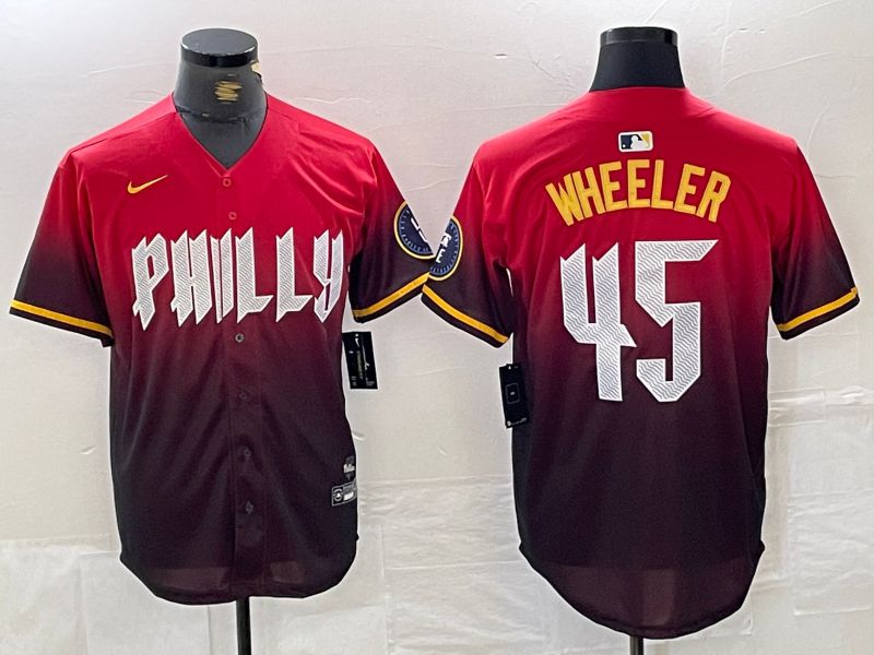 Men Philadelphia Phillies #45 Wheeler Red City Edition Nike 2024 MLB Jersey style 1->philadelphia phillies->MLB Jersey